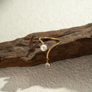 bague avec perle pendante en acier inoxydable