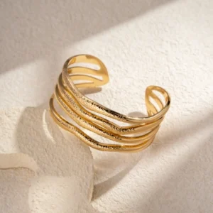 Bracelet manchette doré en acier inoxydable