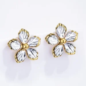Boucles d'oreilles fleurs or/argent en acier inoxydable