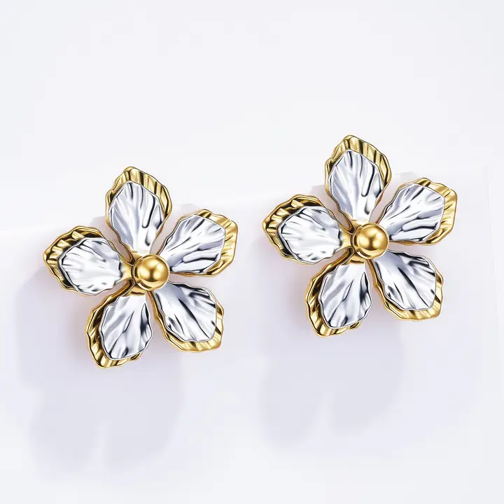 Boucles d’oreilles fleurs or/argent en acier inoxydable