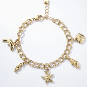 Bracelet charms coquillage et dauphin