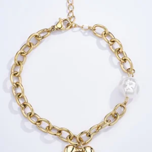 Bracelet coeur et perle en acier inoxydable