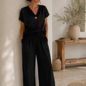 Ensemble pantalon fluide uni NOIR