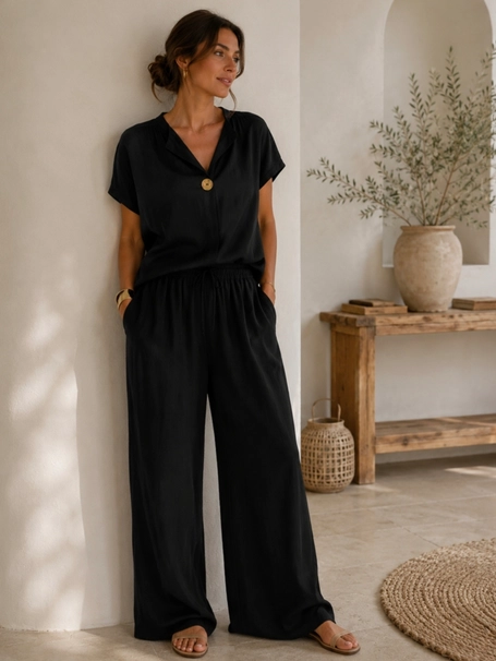 Ensemble pantalon fluide uni NOIR