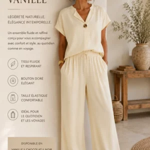 Ensemble pantalon uni fluide Vanille