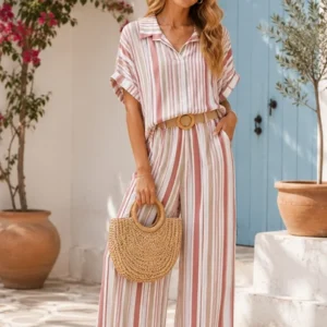 Ensemble pantalon à rayures Rose