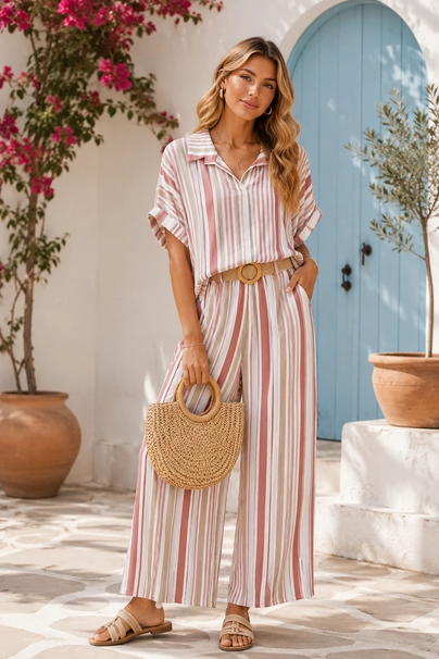 Ensemble pantalon à rayures Rose