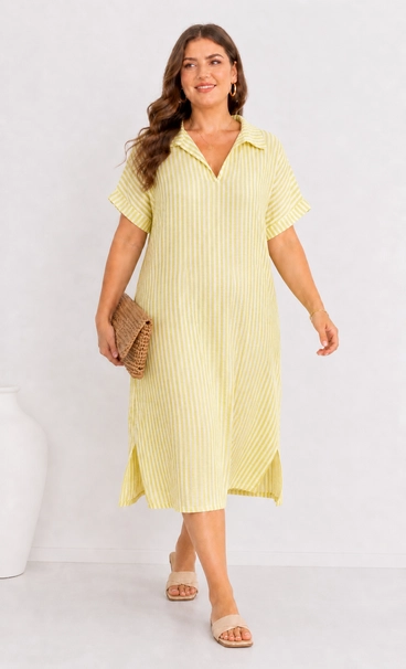 Robe chemise rayures Jaune