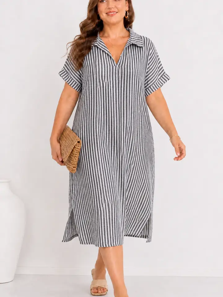 Robe chemise à rayures noir et blanc